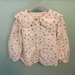 Zara Cream Blouse with Purple Floral Print